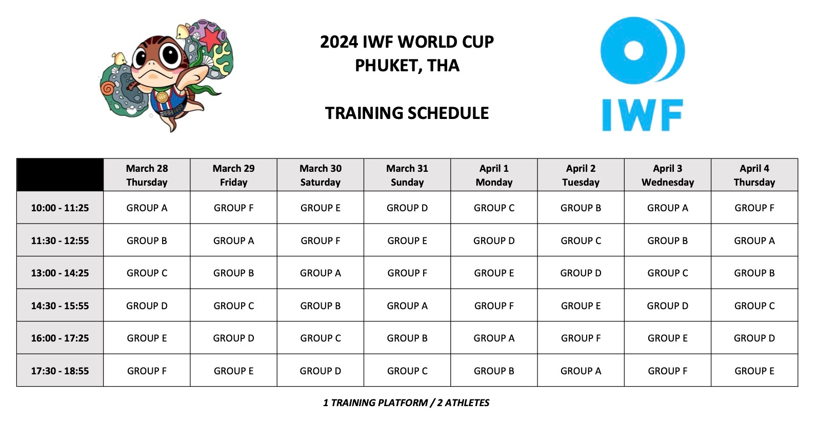 1 v1 2024 IWF World Cup Training Schedule 1